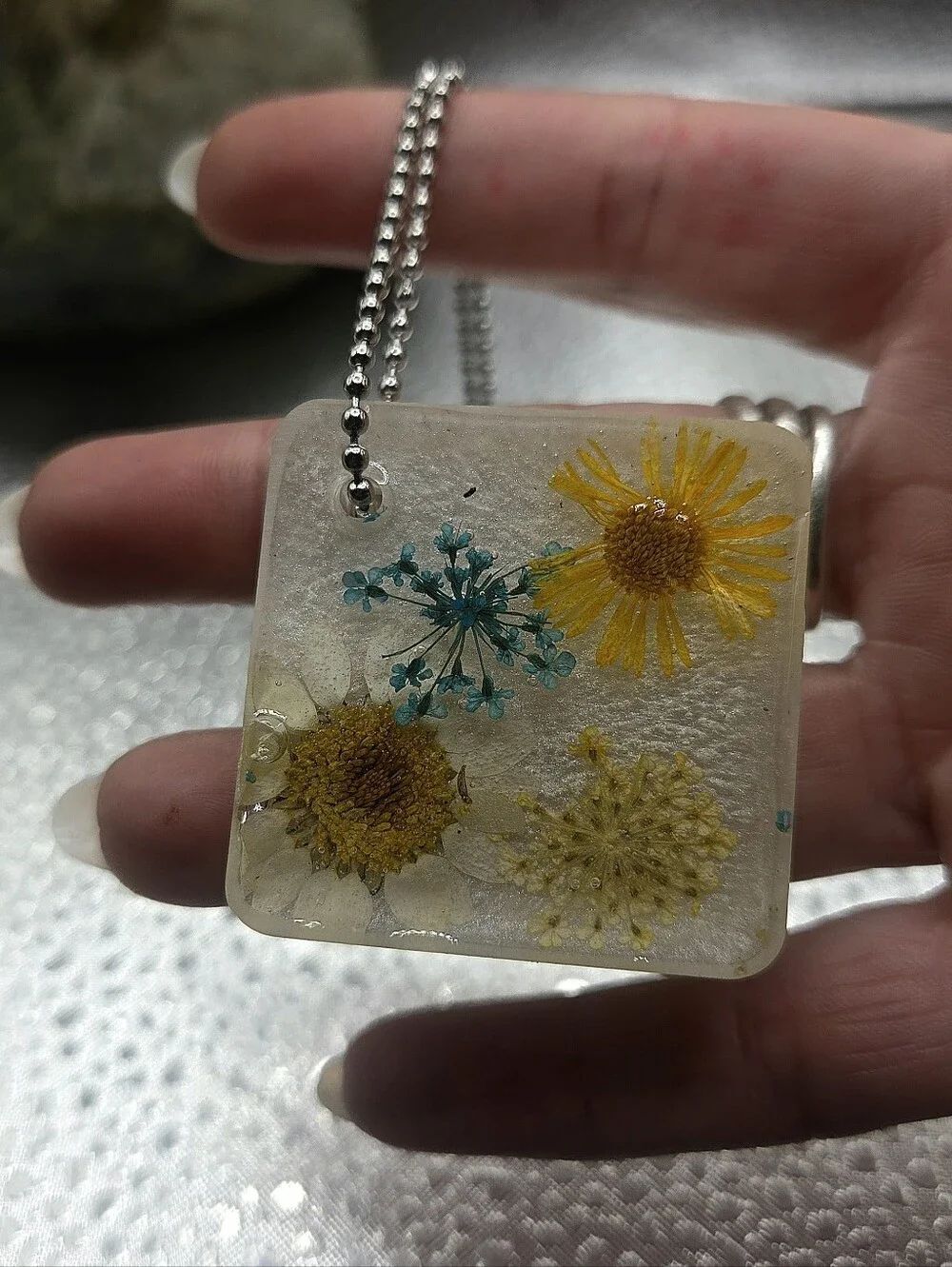 "5/$40" Square Handmade Resin Hanging Rear View Mirror Botanical Car Charm